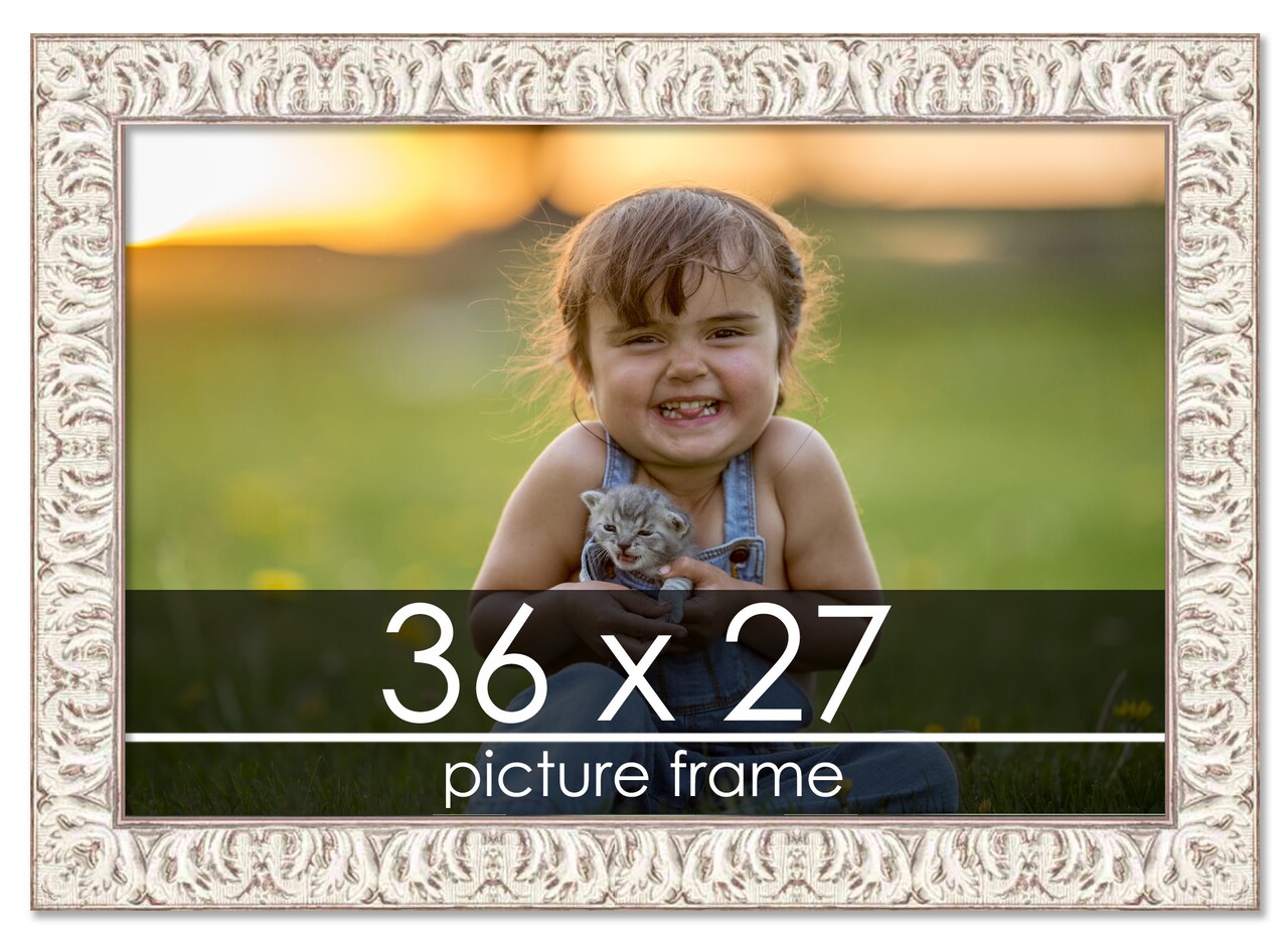 36x27 Refined White Picture Frame - UV Acrylic, Foam Board Backing, Hanging Hardware